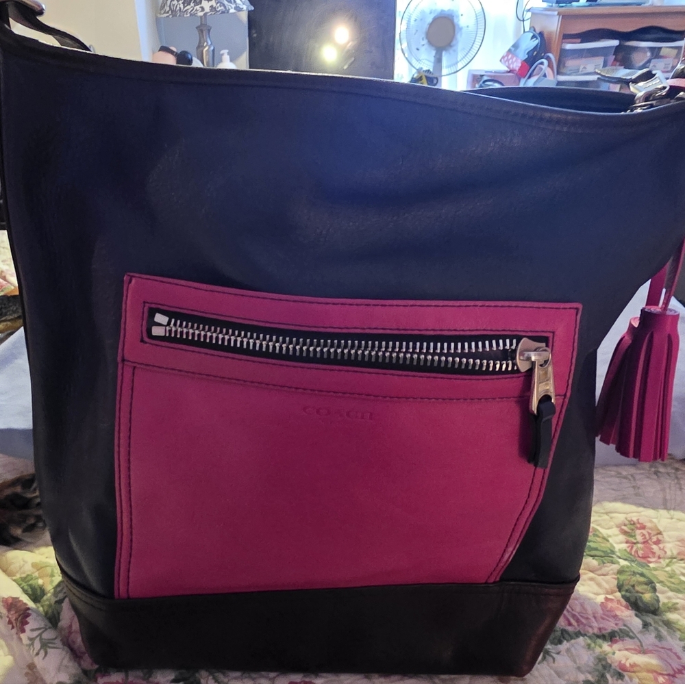 Coach Legacy Blue/Pink/ Brown Colorblock Crossbody/Adjustble Shoulder Bag.